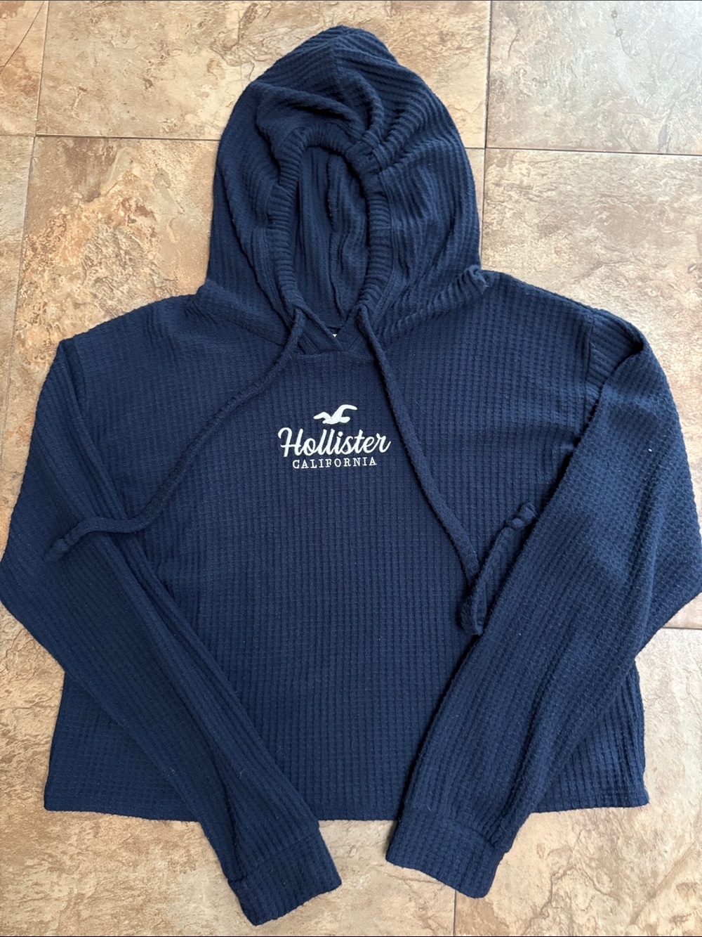 Hollister Navy Blue Waffle-Knit Hoodie Sweater